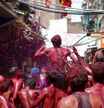 A street festival, mid-throw